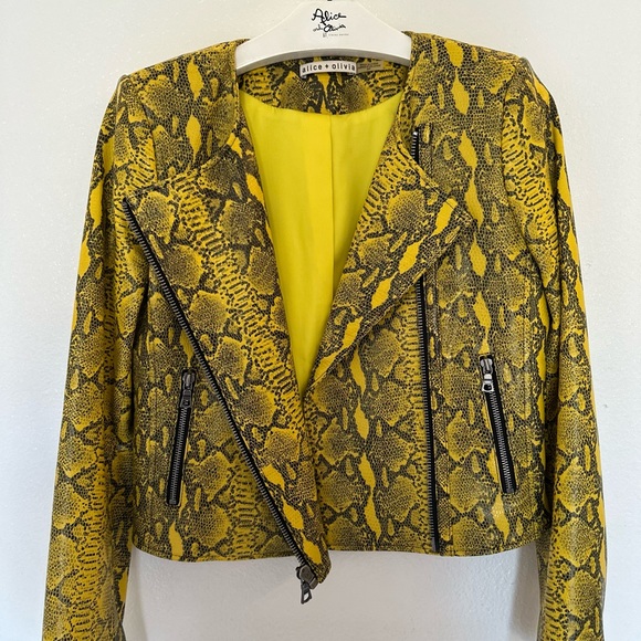 Alice & Olivia - Yellow Leather Snakeskin Jacket - Picture 1 of 16